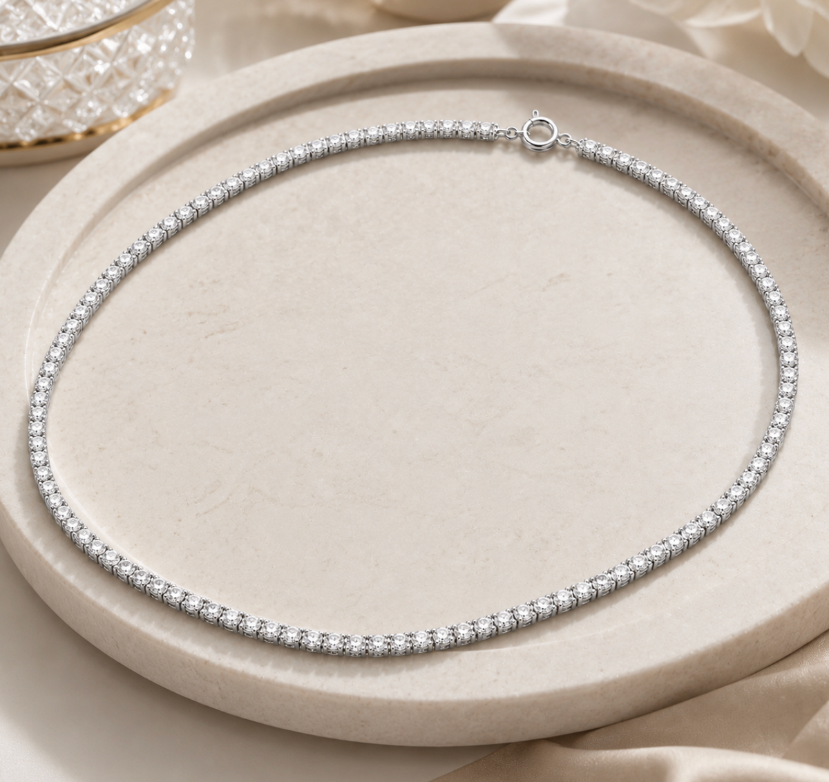 925 Sterling Silver CZ Tennis Necklace – Elegant Prong Cubic Zirconia Necklace