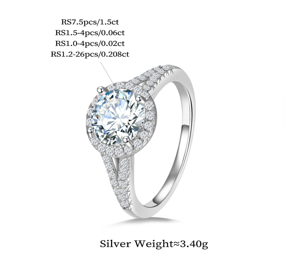 925 Sterling Silver Moissanite Ring – Rhodium Plated